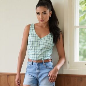 Eddie Bauer V-Neck Sleeveless Checkered Top Sleepwear Women’s Medium